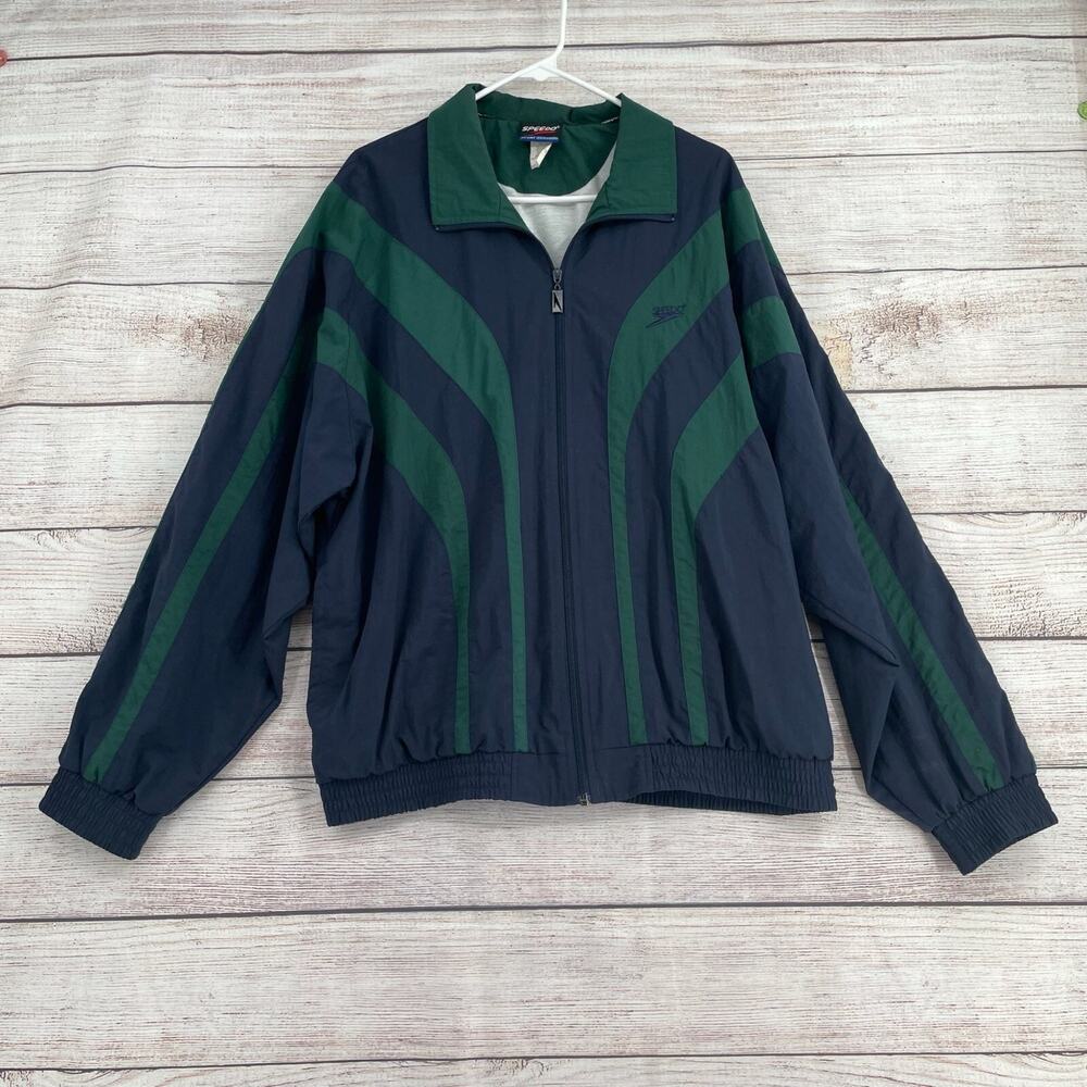 Vintage Speedo Sport Systems Full Zip Windbreaker Jacket Men's L Blue/Green‎